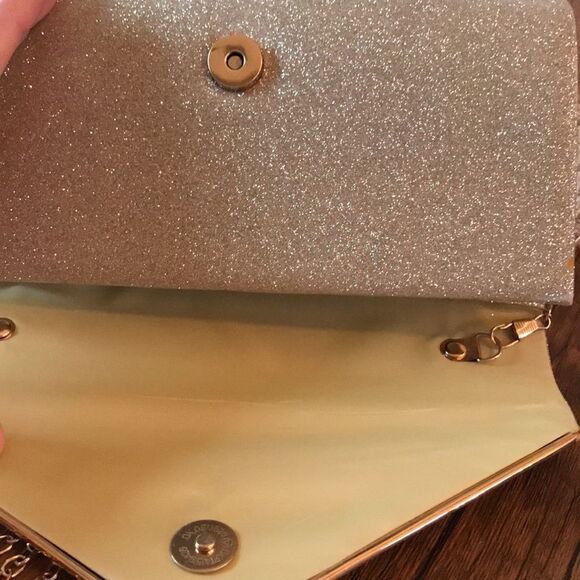 GOLD METALLIC WEDDING PROM GLITTER SPARKLE ENVELOPE BAG CLUTCH PURSE NEW - Picture 8 of 9